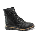 Черни дамски боти, еко-кожа с крокодилска шарка - всекидневни обувки за есента и зимата N 100014394