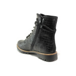 Черни дамски боти, еко-кожа с крокодилска шарка - всекидневни обувки за есента и зимата N 100014394