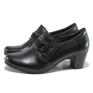 Черни дамски обувки със среден ток, естествена кожа - ежедневни обувки за есента и зимата N 100014411