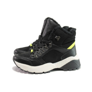 Черни юношески боти, еко-кожа и текстилна материя - спортни обувки за есента и зимата N 100014414