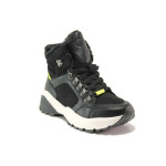 Черни юношески боти, еко-кожа и текстилна материя - спортни обувки за есента и зимата N 100014414