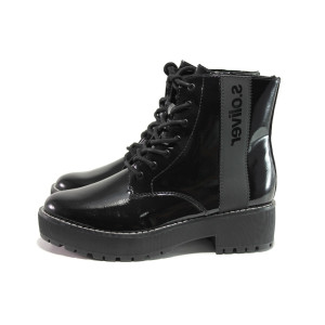 Черни дамски боти, лачена еко кожа - спортни обувки за есента и зимата N 100014415