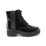 Черни дамски боти, лачена еко кожа - спортни обувки за есента и зимата N 100014415