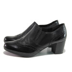 Черни дамски обувки със среден ток, естествена кожа - всекидневни обувки за есента и зимата N 100014413