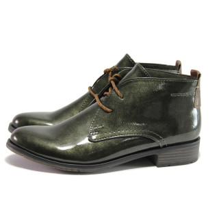 Зелени дамски боти, лачена еко кожа - всекидневни обувки за есента и зимата N 100014408