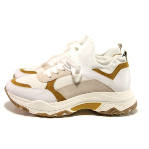 Бели тинейджърски маратонки, еко-кожа и текстилна материя - спортни обувки за есента и зимата N 100014418