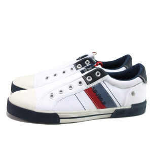 Бели мъжки маратонки, еко-кожа и текстилна материя - спортни обувки за пролетта и есента N 100014419