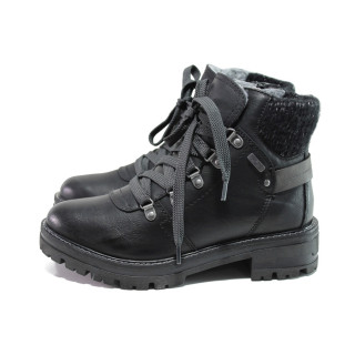 Черни дамски боти, здрава еко-кожа - ежедневни обувки за есента и зимата N 100014438
