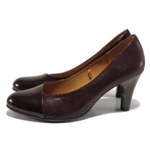 Винени дамски обувки с висок ток, лачена естествена кожа - елегантни обувки за пролетта и есента N 100014477