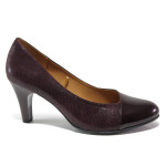 Винени дамски обувки с висок ток, лачена естествена кожа - елегантни обувки за пролетта и есента N 100014477