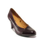 Винени дамски обувки с висок ток, лачена естествена кожа - елегантни обувки за пролетта и есента N 100014477