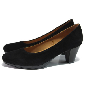 Черни дамски обувки със среден ток, естествена кожа - елегантни обувки за пролетта и есента N 100014475