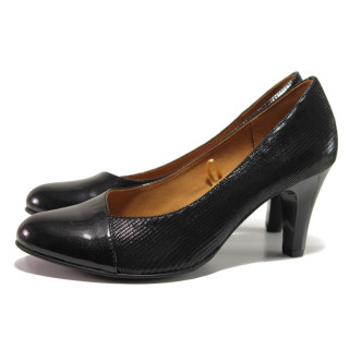 Черни анатомични дамски обувки с висок ток, лачена естествена кожа - елегантни обувки за пролетта и есента N 100014476