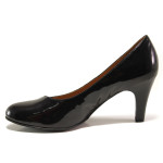 Черни анатомични дамски обувки с висок ток, лачена естествена кожа - елегантни обувки за пролетта и есента N 100014476