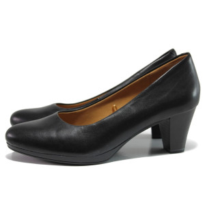 Черни дамски обувки със среден ток, естествена кожа - елегантни обувки за пролетта и есента N 100014474
