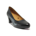 Черни дамски обувки със среден ток, естествена кожа - елегантни обувки за пролетта и есента N 100014474