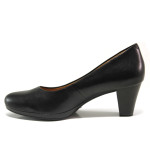 Черни дамски обувки със среден ток, естествена кожа - елегантни обувки за пролетта и есента N 100014474