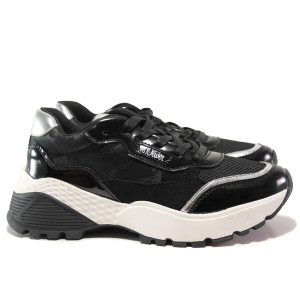 Черни спортни дамски обувки, еко-кожа и текстилна материя - елегантни обувки за есента и зимата N 100014478