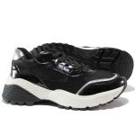Черни спортни дамски обувки, еко-кожа и текстилна материя - елегантни обувки за есента и зимата N 100014478