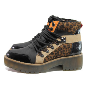 Черни дамски боти, еко-кожа и текстилна материя - ежедневни обувки за есента и зимата N 100014484