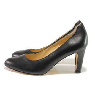 Черни дамски обувки с висок ток, естествена кожа - елегантни обувки за целогодишно ползване N 100014513