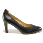 Черни дамски обувки с висок ток, естествена кожа - елегантни обувки за целогодишно ползване N 100014513