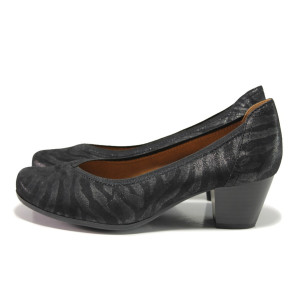 Черни дамски обувки със среден ток, естествен набук - ежедневни обувки за целогодишно ползване N 100014512
