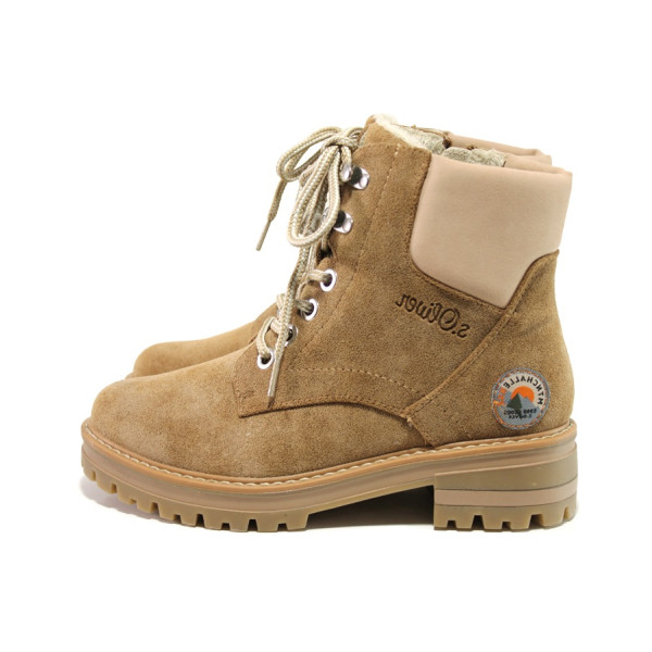 Кафяви дамски боти, качествен еко-велур - ежедневни обувки за есента и зимата N 100014509