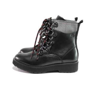 Черни дамски боти, естествена кожа - ежедневни обувки за есента и зимата N 100014511