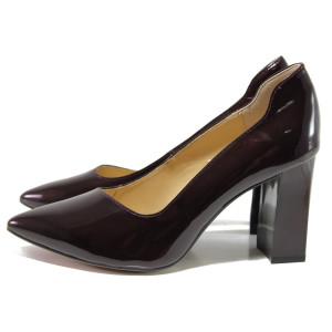 Винени дамски обувки с висок ток, лачена естествена кожа - официални обувки за целогодишно ползване N 100014514