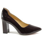 Винени дамски обувки с висок ток, лачена естествена кожа - официални обувки за целогодишно ползване N 100014514