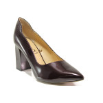 Винени дамски обувки с висок ток, лачена естествена кожа - официални обувки за целогодишно ползване N 100014514