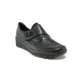 Черни дамски обувки с равна подметка, естествена кожа и текстилна материя - ежедневни обувки за есента и зимата N 100014642