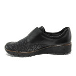 Черни дамски обувки с равна подметка, естествена кожа и текстилна материя - ежедневни обувки за есента и зимата N 100014642