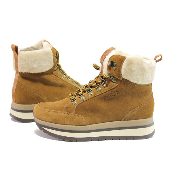 Кафяви дамски боти, естествен велур - ежедневни обувки за есента и зимата N 100014654