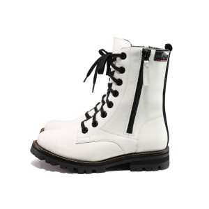 Бели дамски боти, естествена кожа - ежедневни обувки за есента и зимата N 100014637