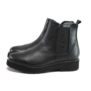 Черни дамски боти, естествена кожа - ежедневни обувки за есента и зимата N 100014636