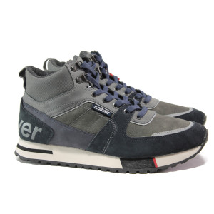 Тъмносини мъжки боти, еко-кожа и велурена кожа - спортни кецове за есента и зимата N 100014652