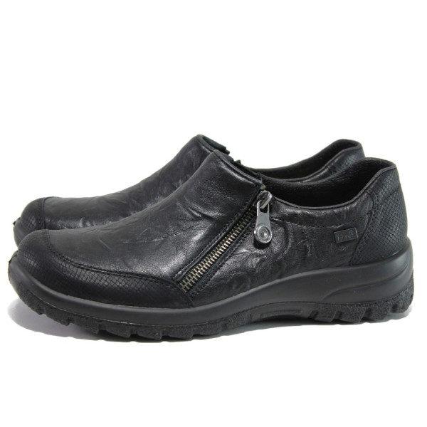 Черни дамски обувки с равна подметка, естествена кожа - ежедневни обувки за есента и зимата N 100014644