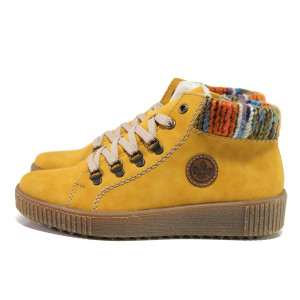 Жълти дамски боти, здрава еко-кожа - спортни обувки за есента и зимата N 100014646