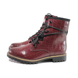 Винени дамски боти, еко-кожа с крокодилска шарка - ежедневни обувки за есента и зимата N 100014661