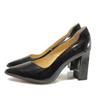 Черни дамски обувки с висок ток, лачена естествена кожа - елегантни обувки за есента и зимата N 100014658
