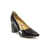 Черни дамски обувки с висок ток, лачена естествена кожа - елегантни обувки за есента и зимата N 100014658