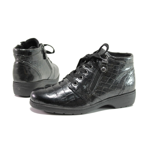 Черни дамски боти, лачена естествена кожа - ежедневни обувки за есента и зимата N 100014663