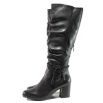 Черни дамски ботуши, естествена кожа - ежедневни обувки за есента и зимата N 100014666