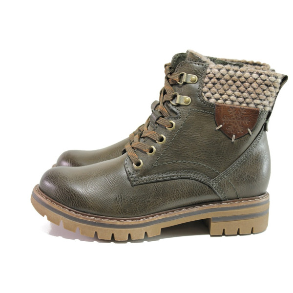Зелени дамски боти, здрава еко-кожа - ежедневни обувки за есента и зимата N 100014671