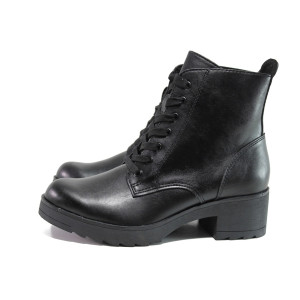 Черни анатомични дамски боти, здрава еко-кожа - ежедневни обувки за есента и зимата N 100014677