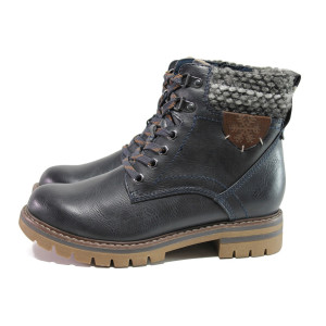 Тъмносини дамски боти, здрава еко-кожа - ежедневни обувки за есента и зимата N 100014771