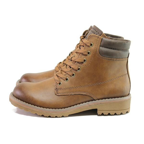 Кафяви дамски боти, здрава еко-кожа - ежедневни обувки за есента и зимата N 100014769