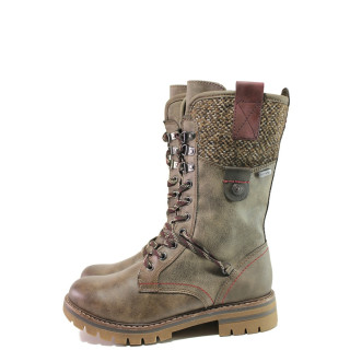 Кафяви дамски боти, здрава еко-кожа - ежедневни обувки за есента и зимата N 100014773